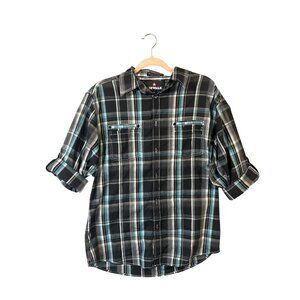 Airwalk Mens Size 18 Black/Teal Plaid Button-Up Shirt Black/Teal GUC